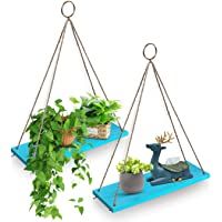 Los mejores  - AGSIVO Baldas Flotantes- Estante de Pared Decorativa de Techo con Fijación de Cuerda De Madera Estilo Nórdico (Azul…